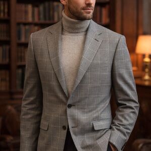 Brooks Brothers BrooksCool Gray Windowpane Wool Blazer Sport Coat Men’s 40L